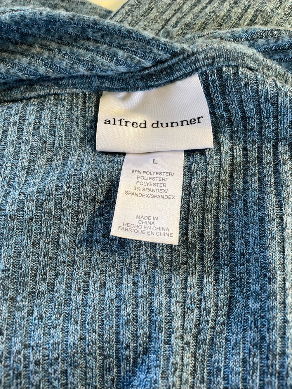 Alfred Dunner Blue Open-Front Rib-Trim Cardigan - Picture 3 of 8